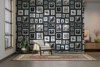 Moody blue wallpaper with intricate fantasy motifs

