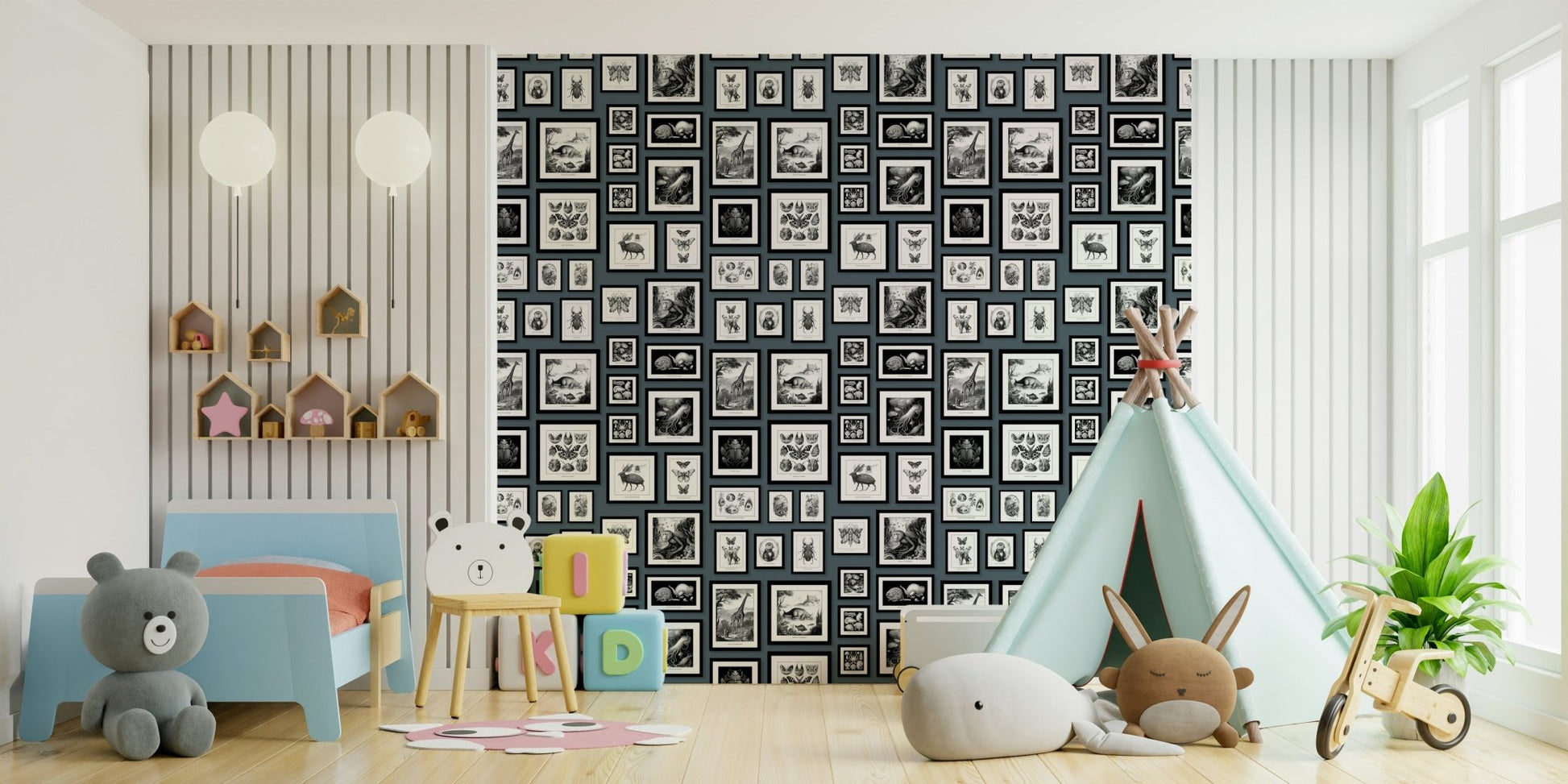 Stormy blue wallpaper with enchanting mythical designs

