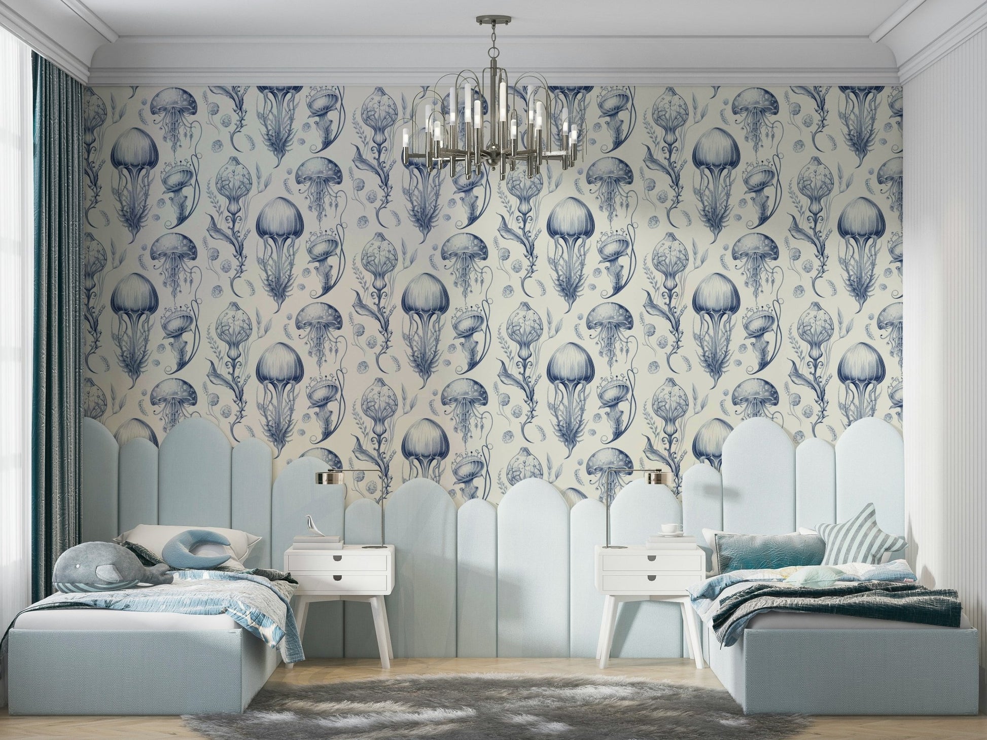 Elegant sea creature wallpaper in soft flowing lines

