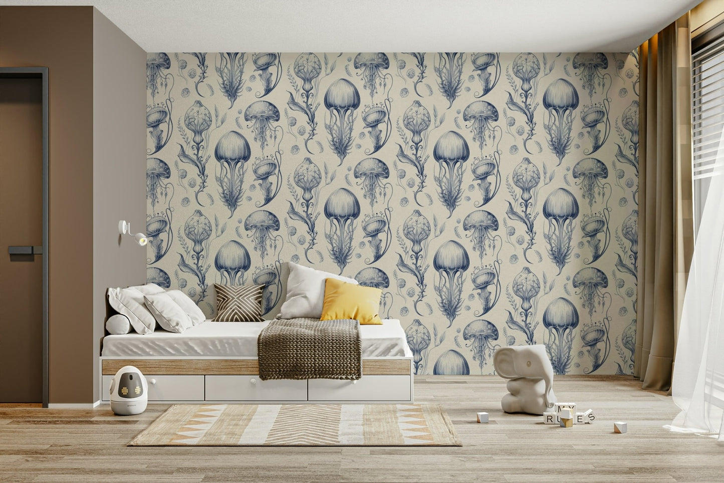Peaches and cream jellyfish pattern for interiors

