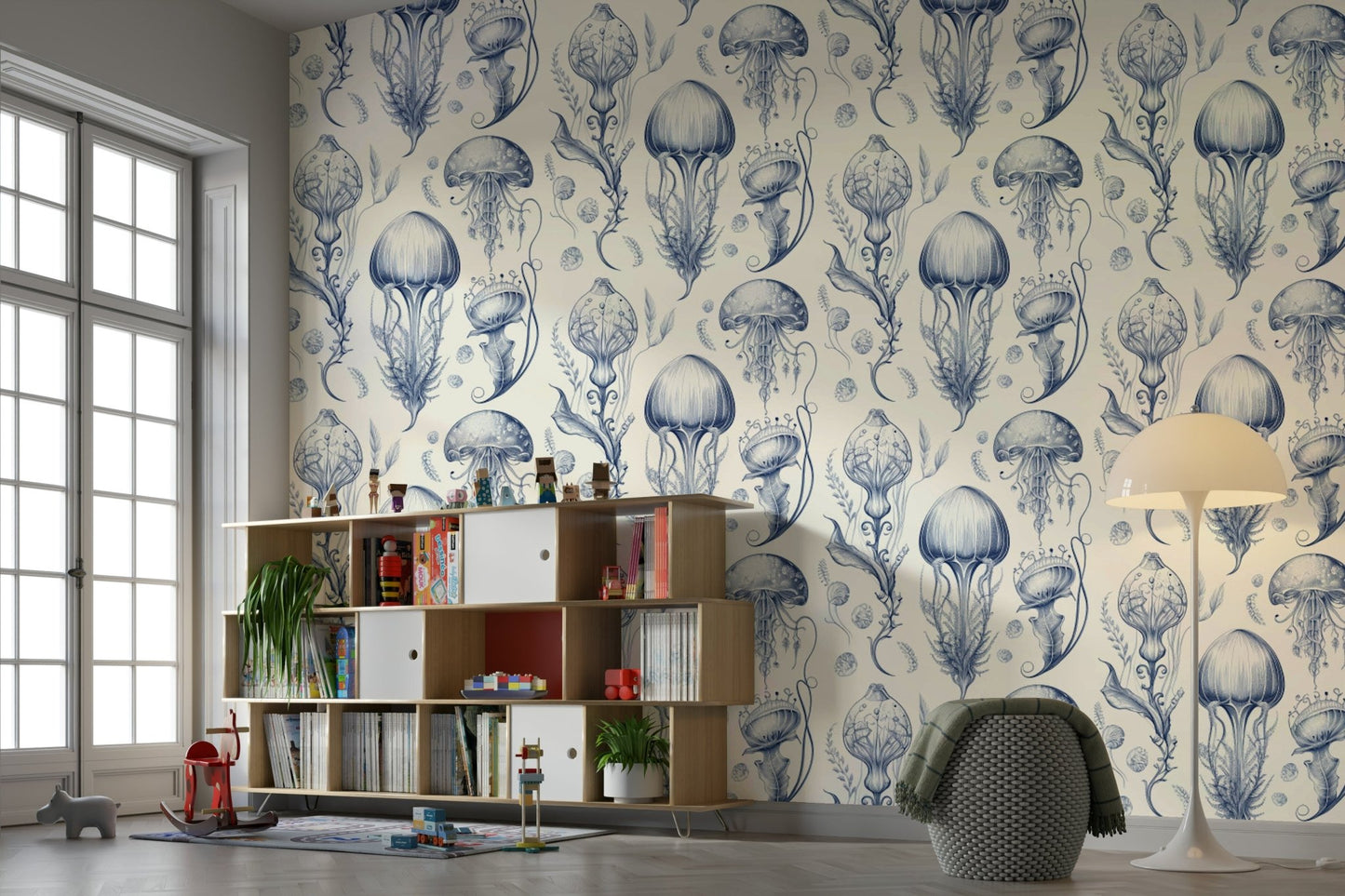 Floating jellyfish design in warm peachy tones


