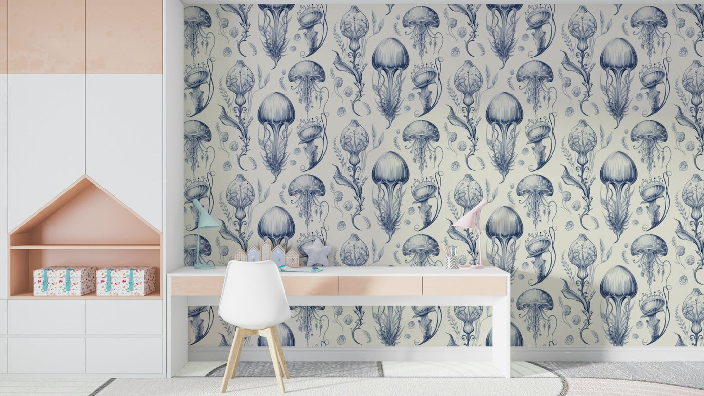 Fantastic jellyfish mural with pastel ocean theme

