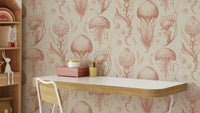 Fantastic Jellyfish Wallpaper in peaches and cream tones


