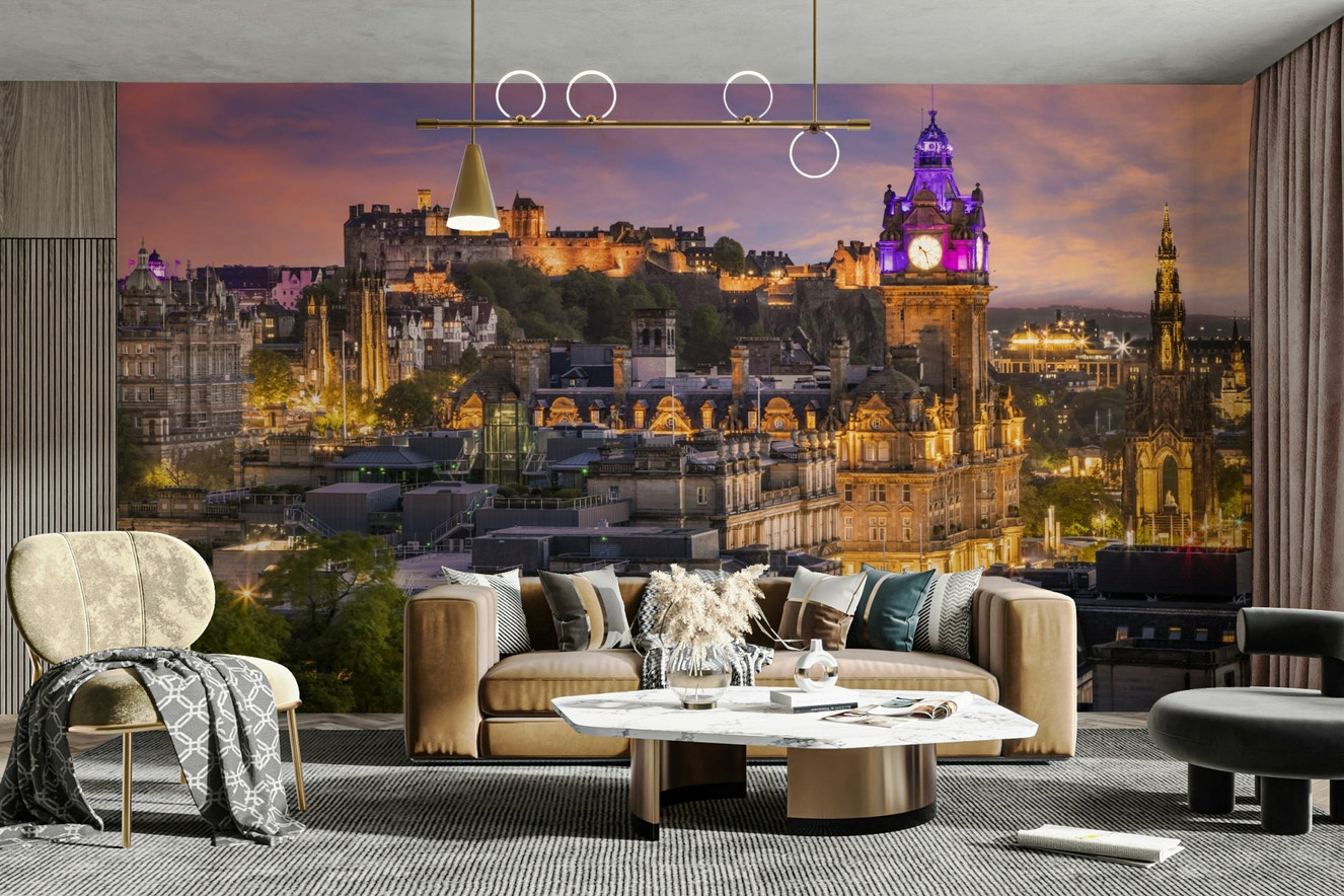 Vibrant sunset in Edinburgh cityscape wall art

