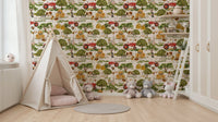 Farm Animals wallpaper mural, playful kittens napping on golden straw.