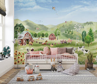Pastel farm animals wallpaper for nursery