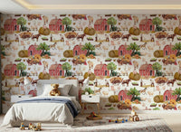 Farm Life Watercolor rustic hay bale wallpaper for walls idea.