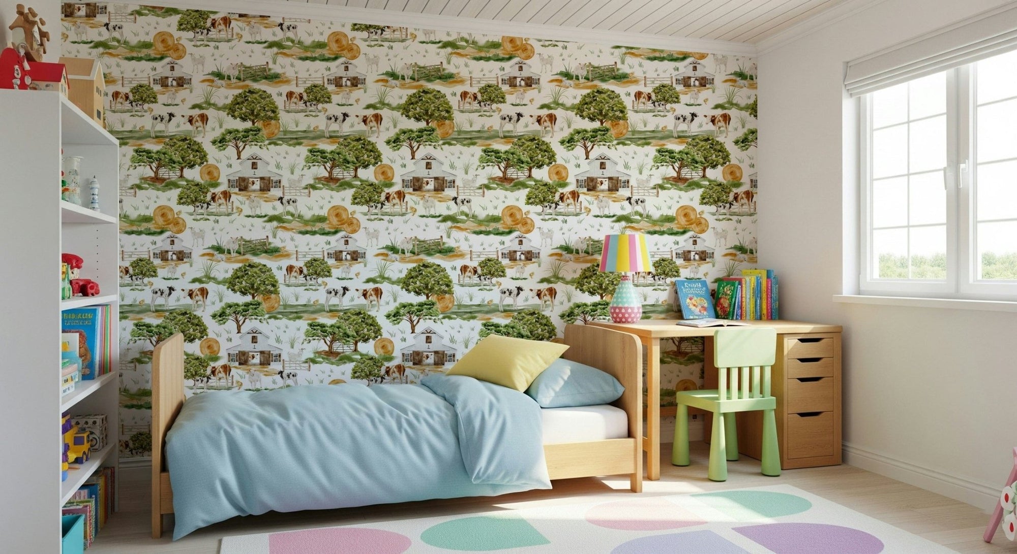 Farmhouse Charm wallpaper mural cows goats barns