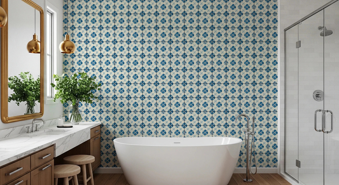Farmhouse Classic Backsplash Blue Wallpaper⁠