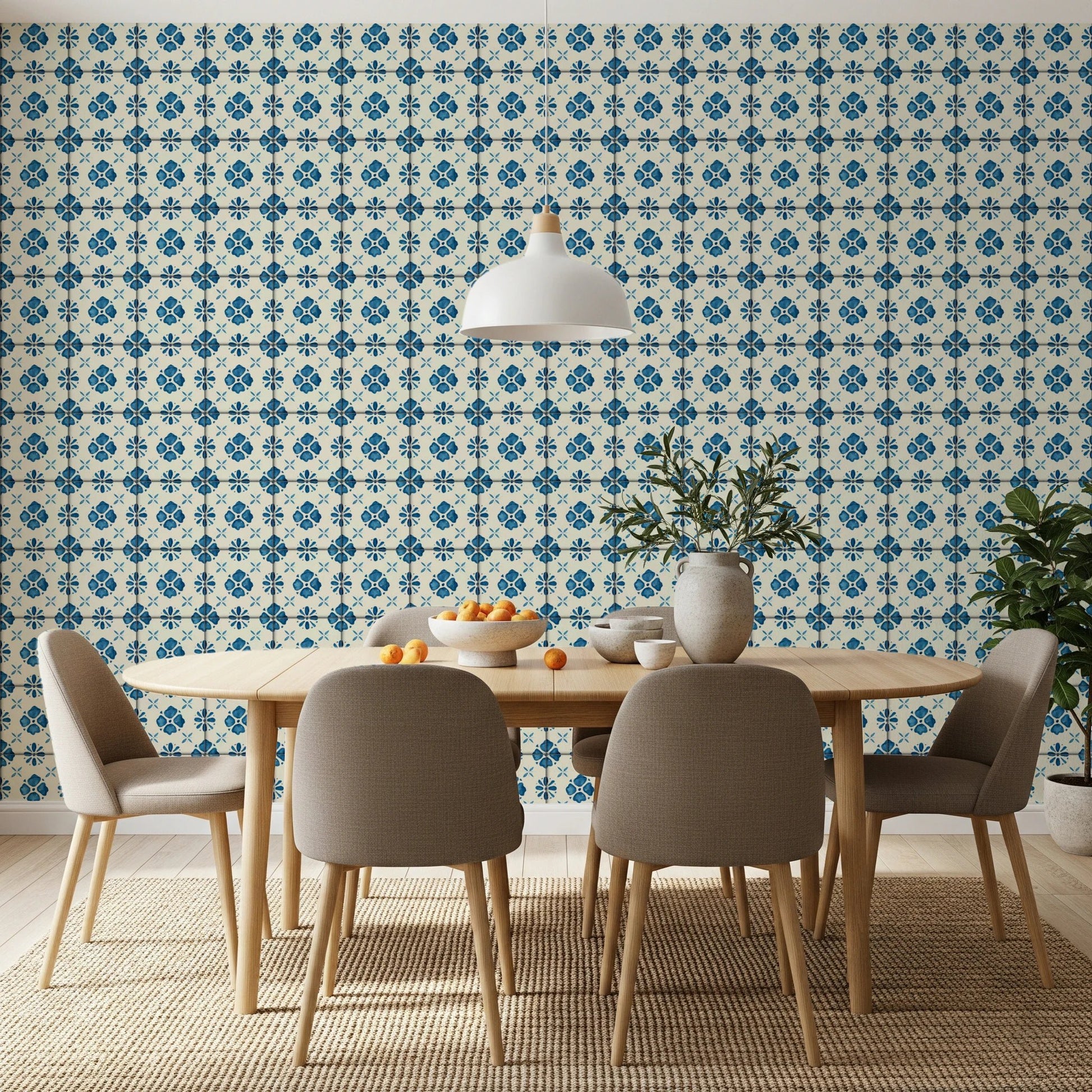 Farmhouse Classic Backsplash Blue Wallpaper⁠