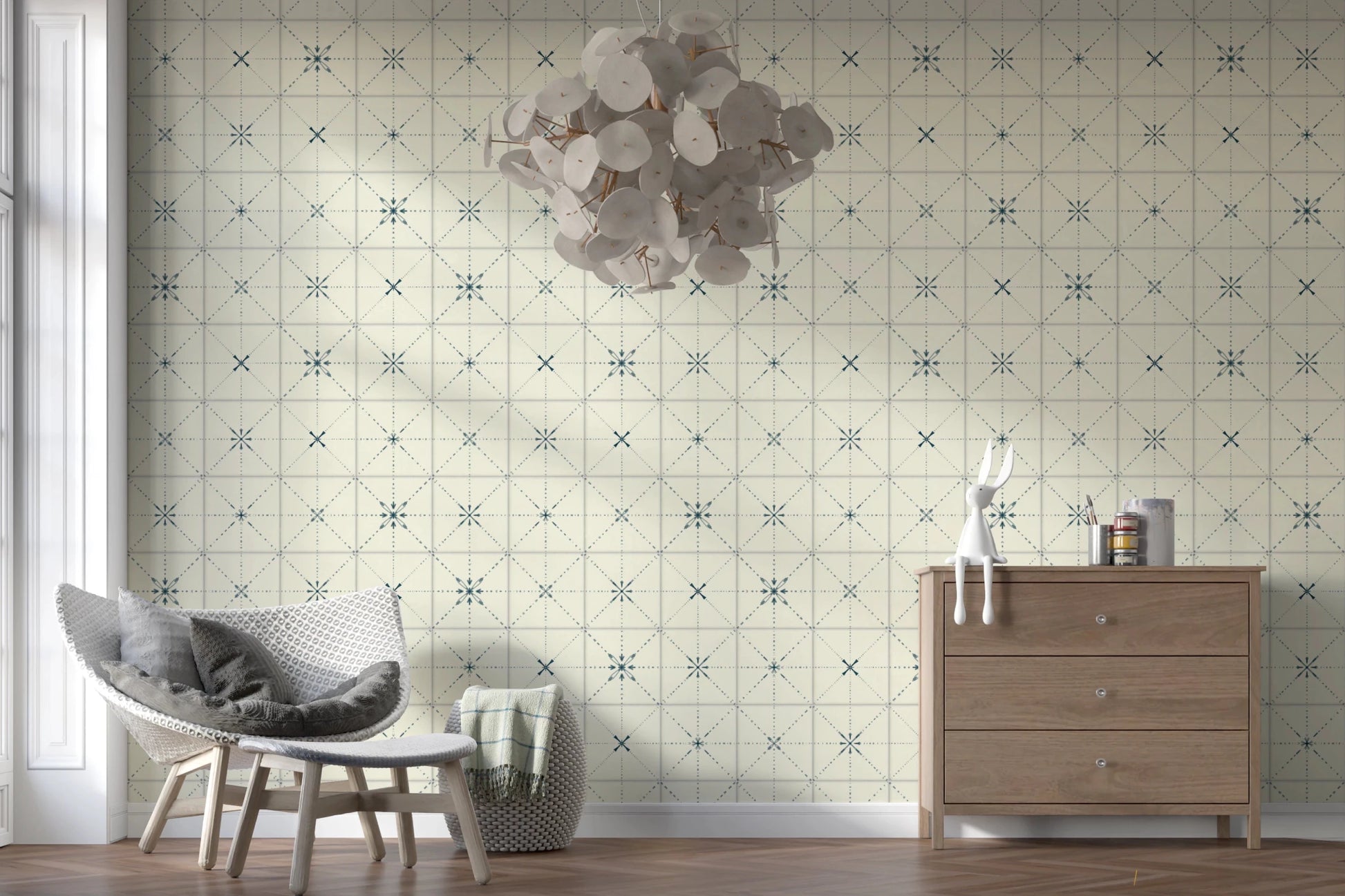 Farmhouse Delicate Backsplash Blue Wallpaper⁠