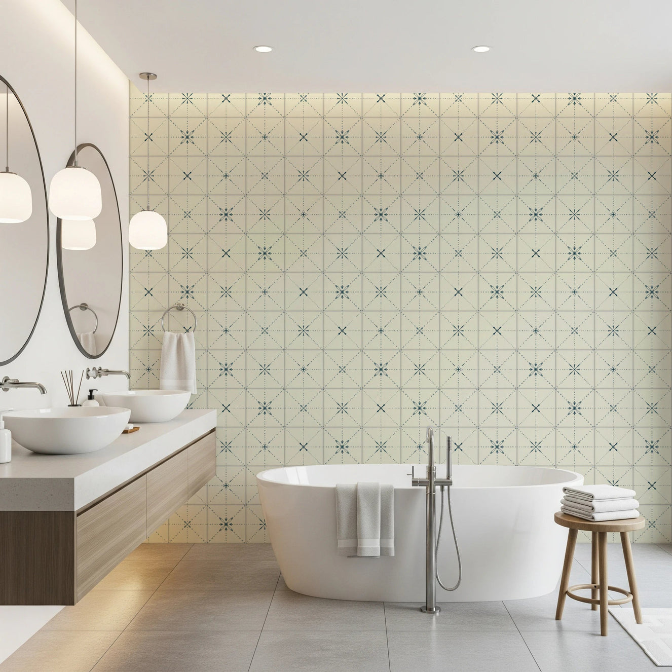 Farmhouse Delicate Backsplash Blue Wallpaper⁠