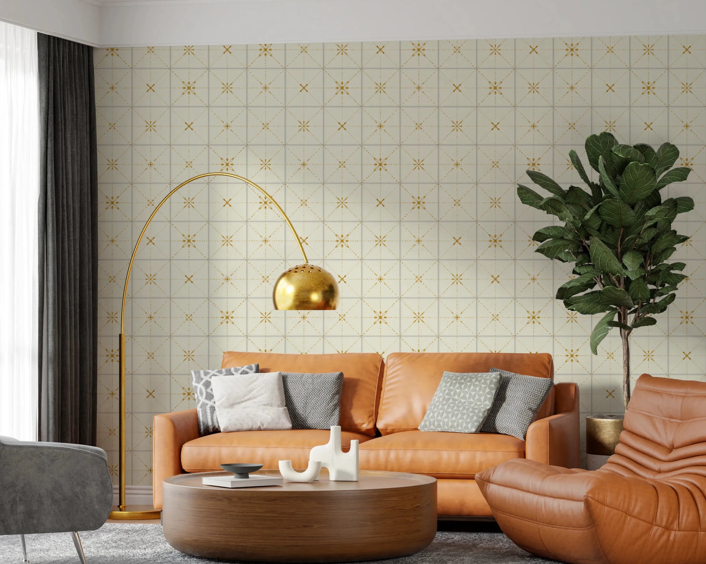 Farmhouse Delicate Backsplash Gold Wallpaper⁠