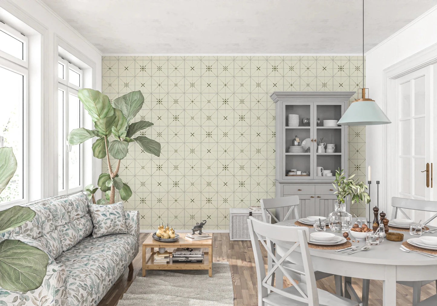 Farmhouse Delicate Backsplash Olive Wallpaper⁠