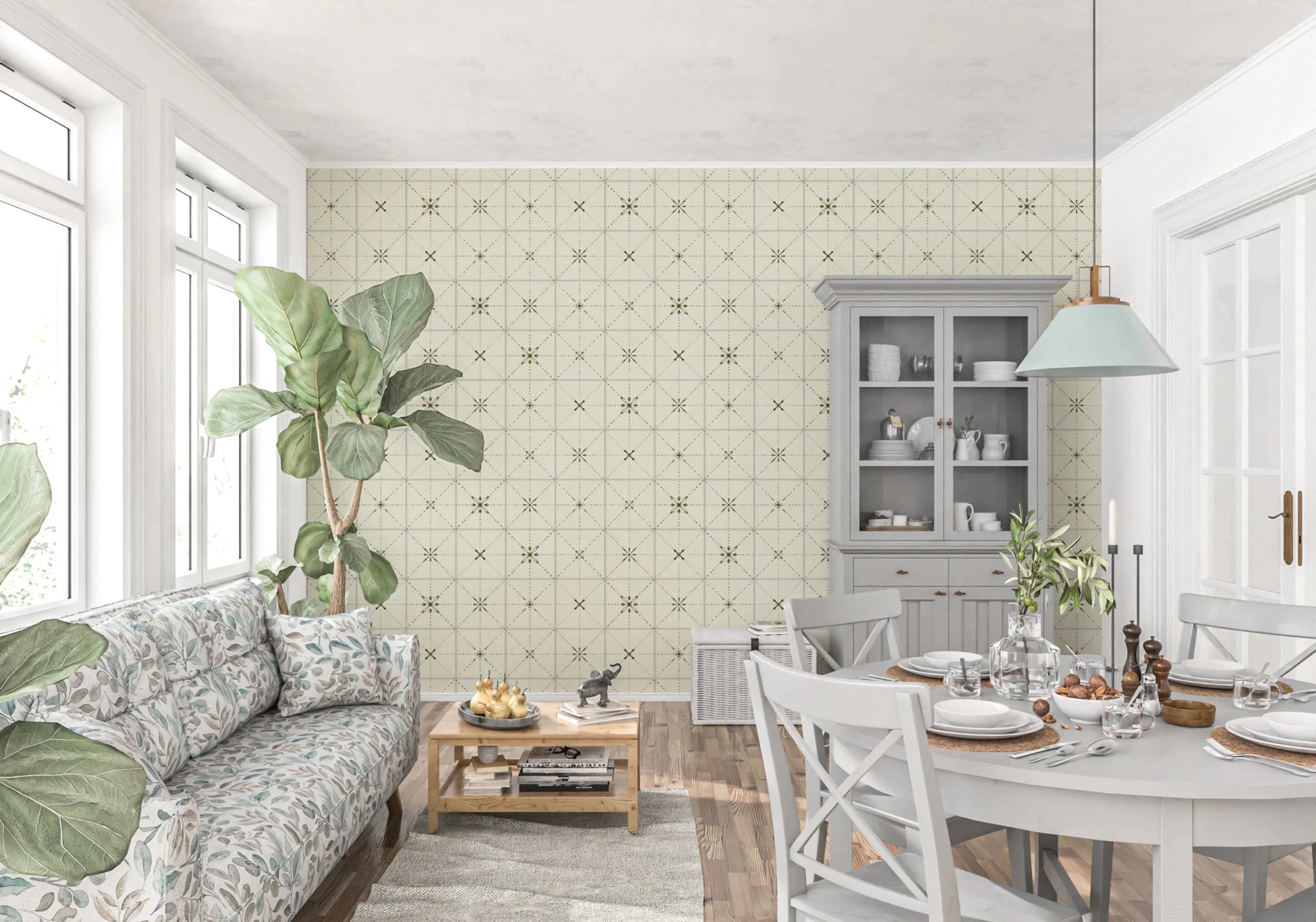 Farmhouse Delicate Backsplash Olive Wallpaper⁠
