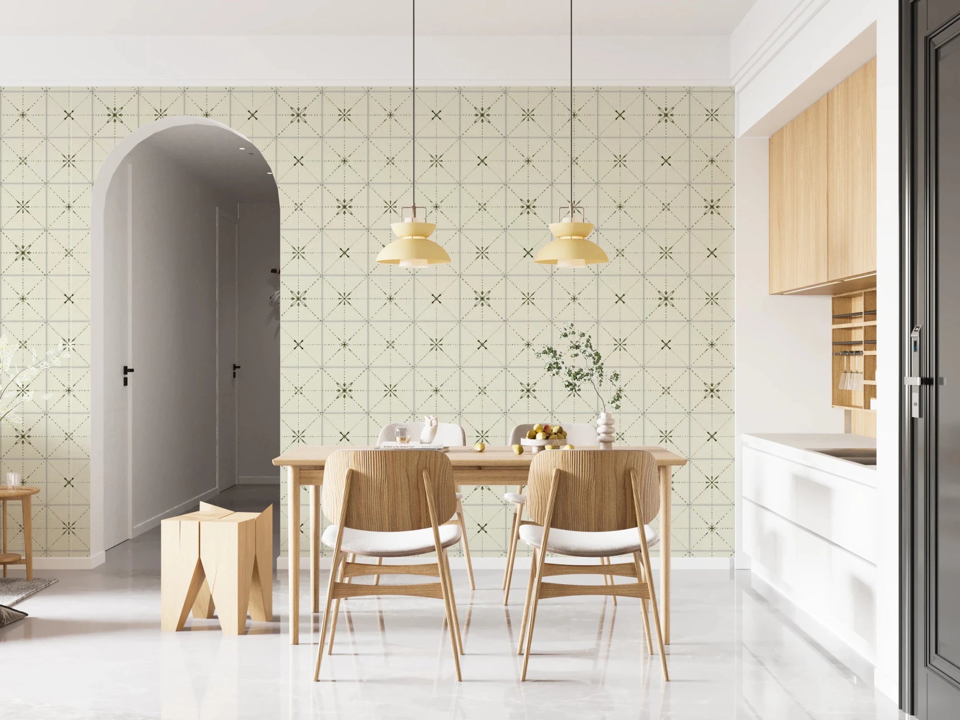 Farmhouse Delicate Backsplash Olive Wallpaper⁠