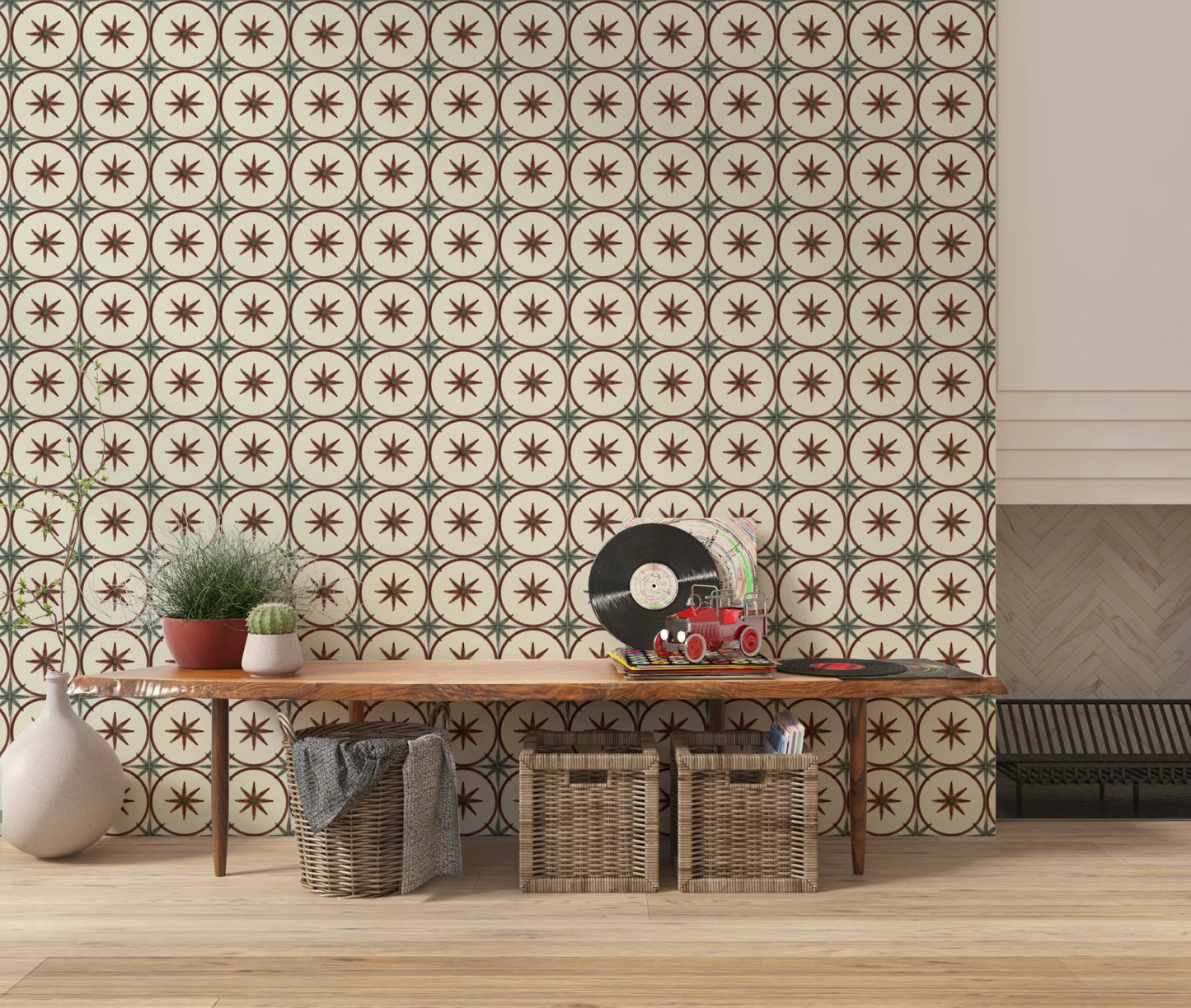 Farmhouse Timeless Backsplash Clay Wallpaper⁠