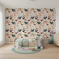 Lively Farmyard Friends mural showcasing various domestic creatures and plants.