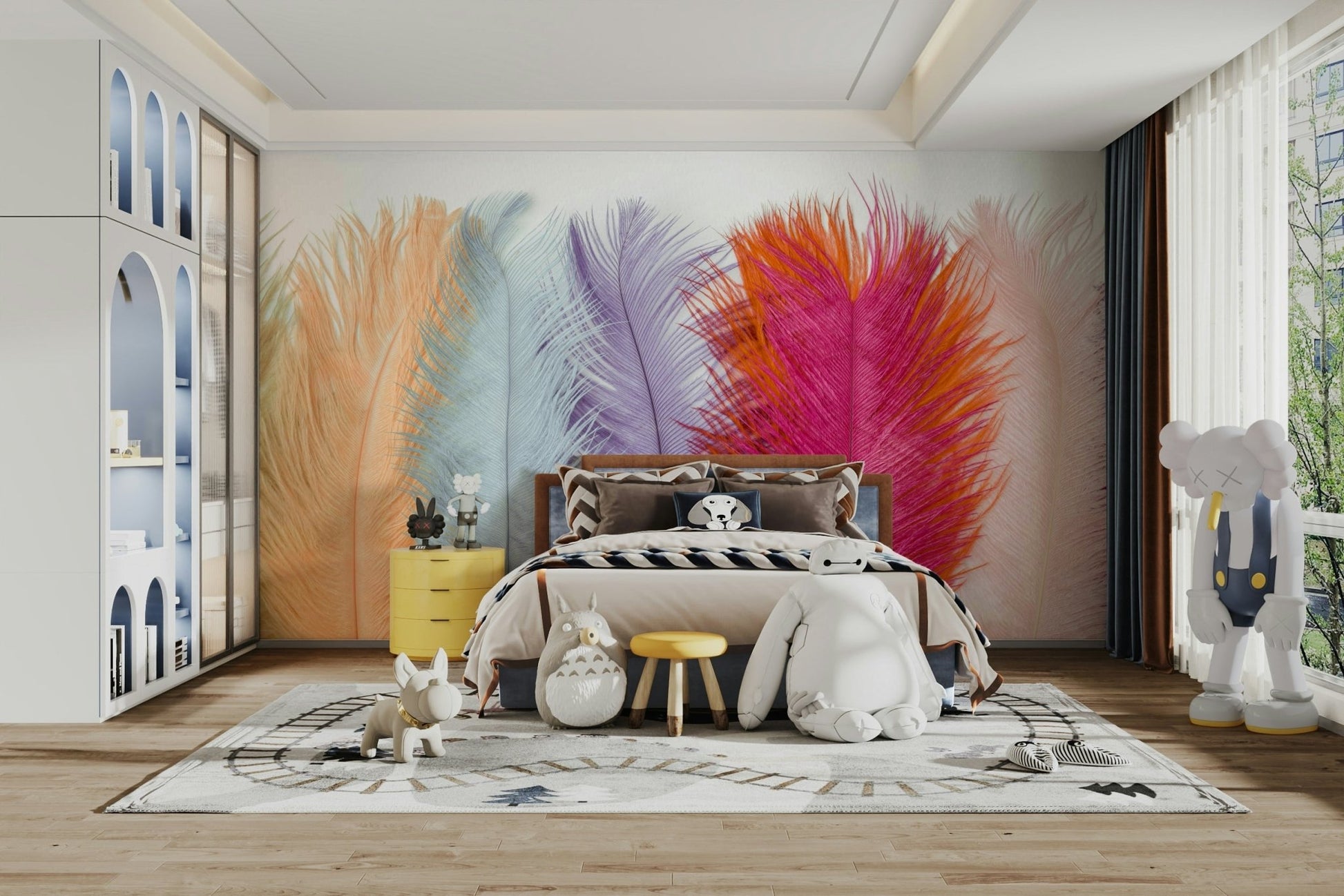 Soft-colored feathers mural wallpaper for gentle decor


