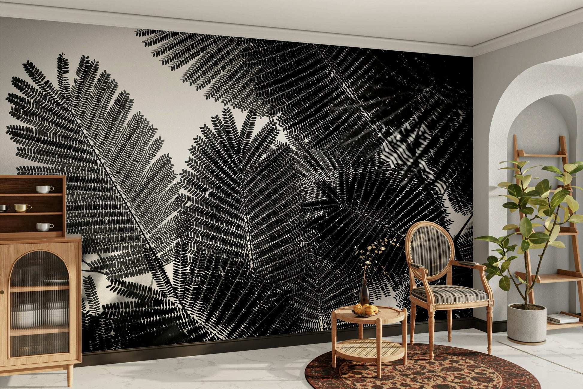 A contemplative subtle pattern wallpaper mural for a feature wall.

