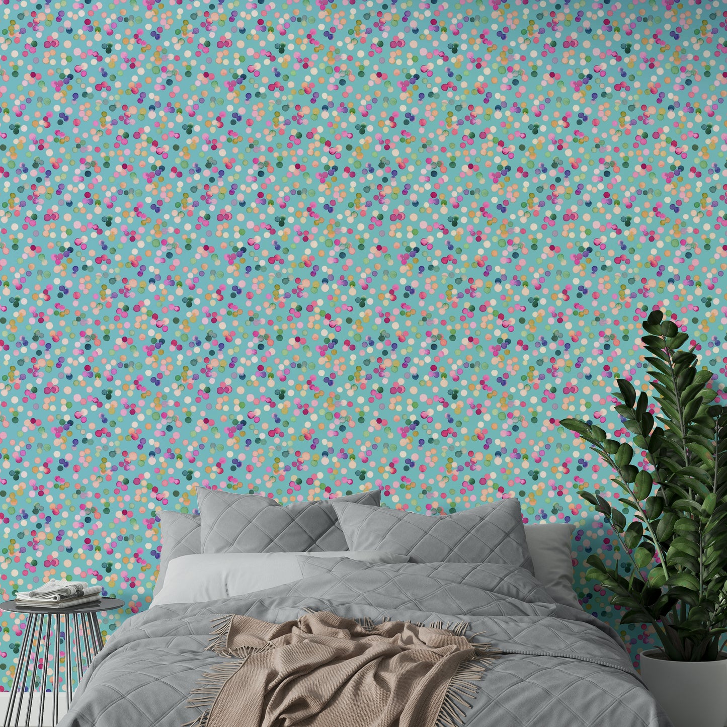 Confetti Festive Colorful Dots Blue Wallpaper⁠