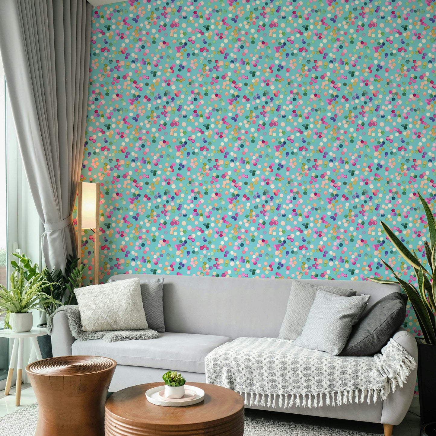 Confetti Festive Colorful Dots Blue Wallpaper⁠