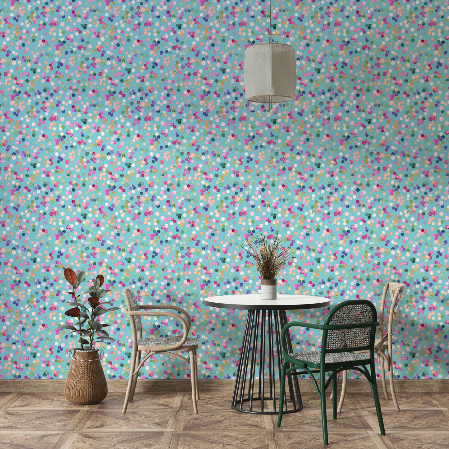 Confetti Festive Colorful Dots Blue Wallpaper⁠