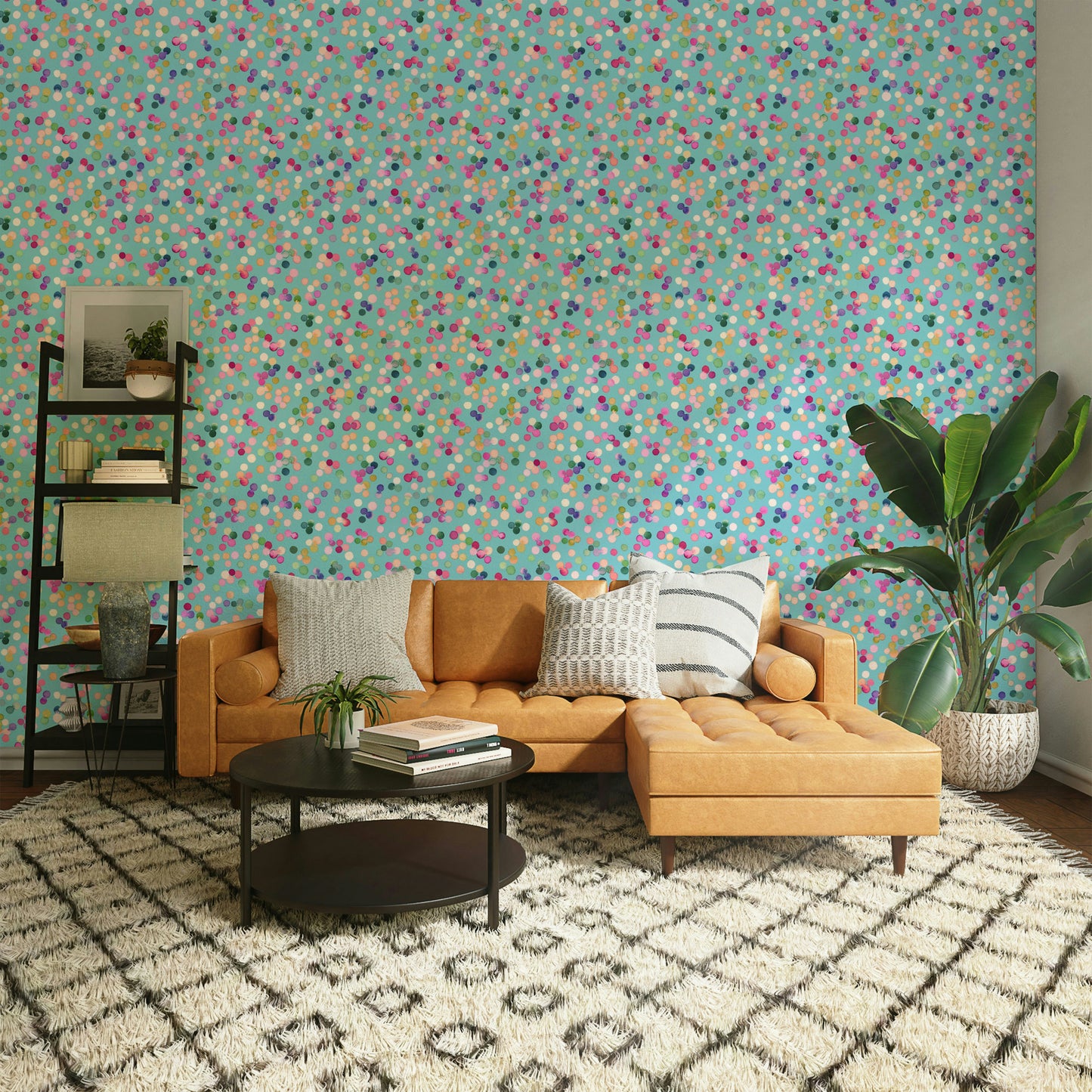 Confetti Festive Colorful Dots Blue Wallpaper⁠