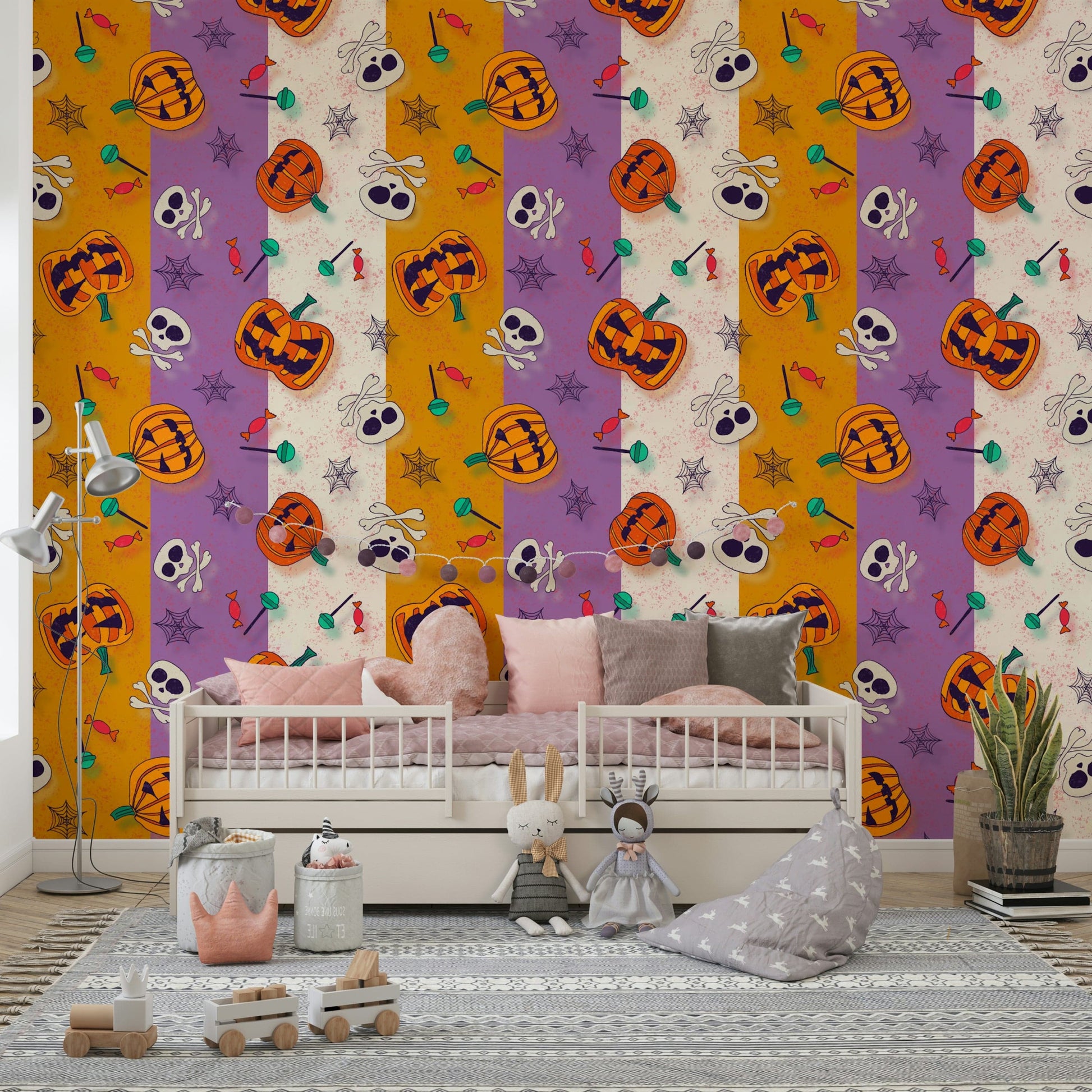 Halloween themed home décor for a contemporary flat interior.