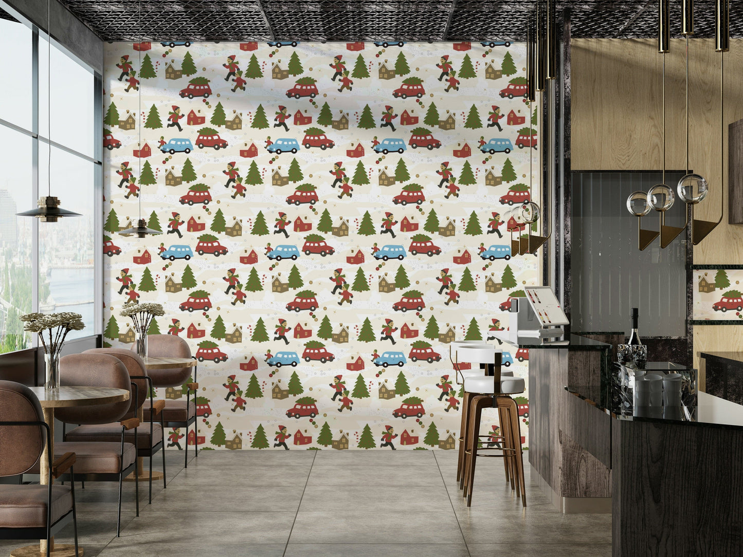 Holiday Cheer lively mural wallpaper

