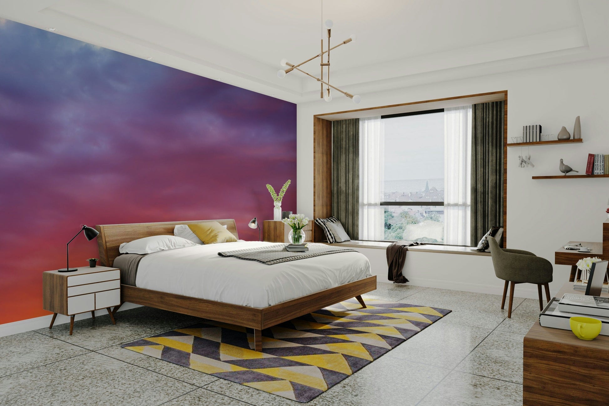 A high-angle view of the wall mural in a large space.