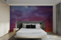 A living room featuring the sunset wall mural.