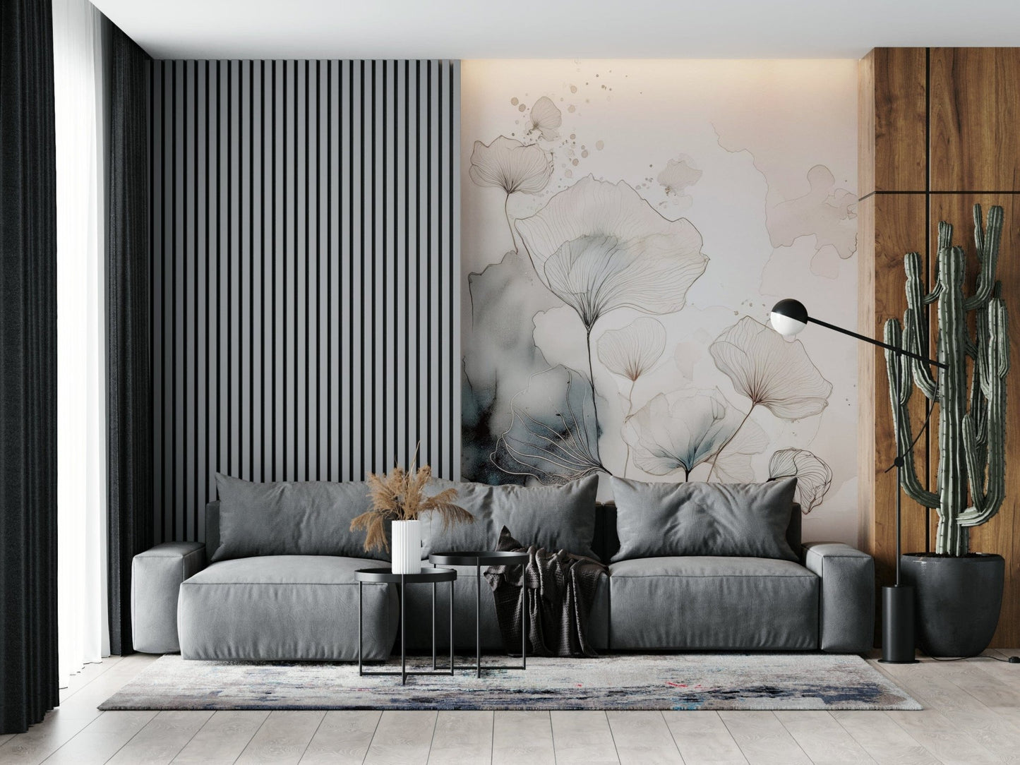Fine Ink Wash Flowers Wall Mural
