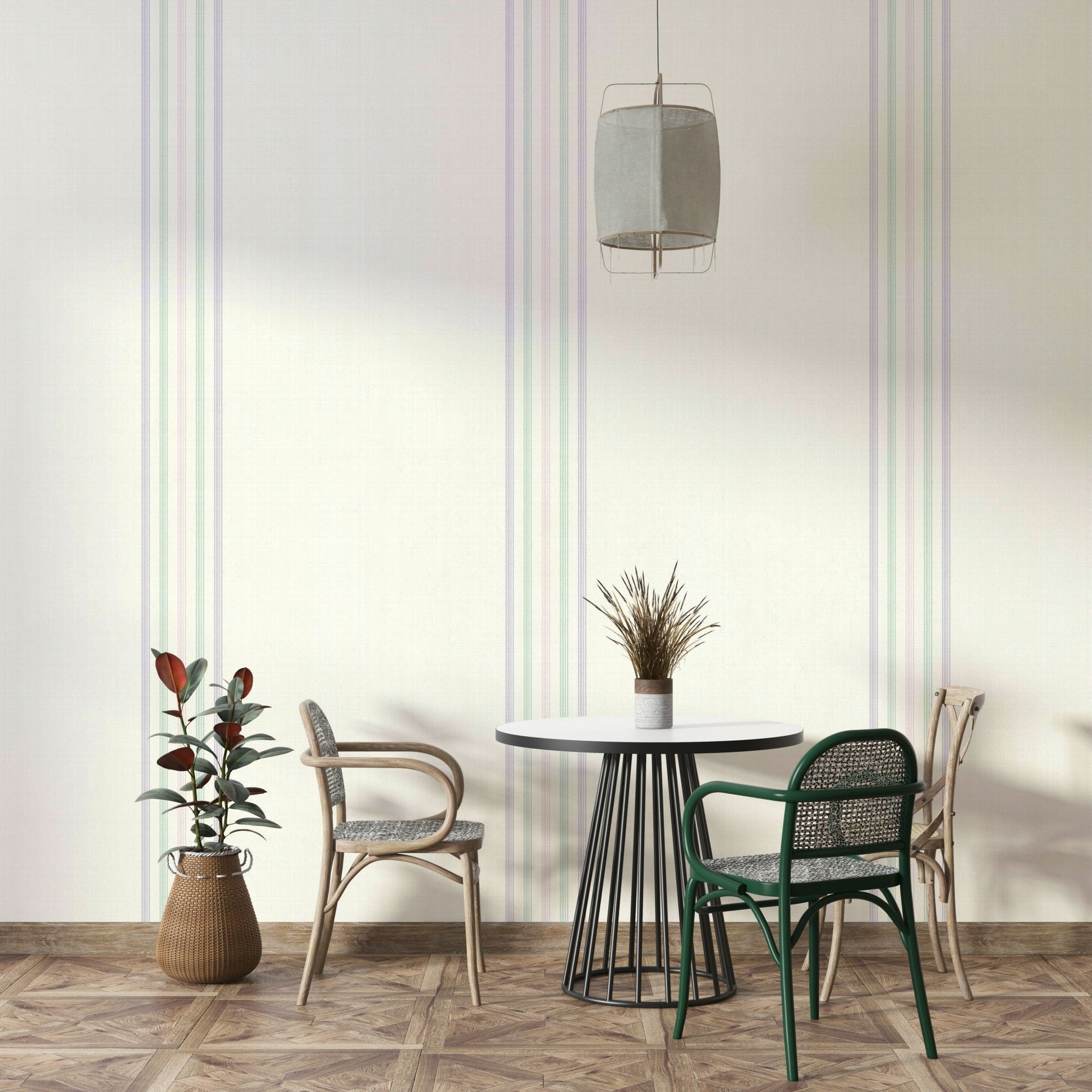 Vertical lines in mint, peach, and lavender
