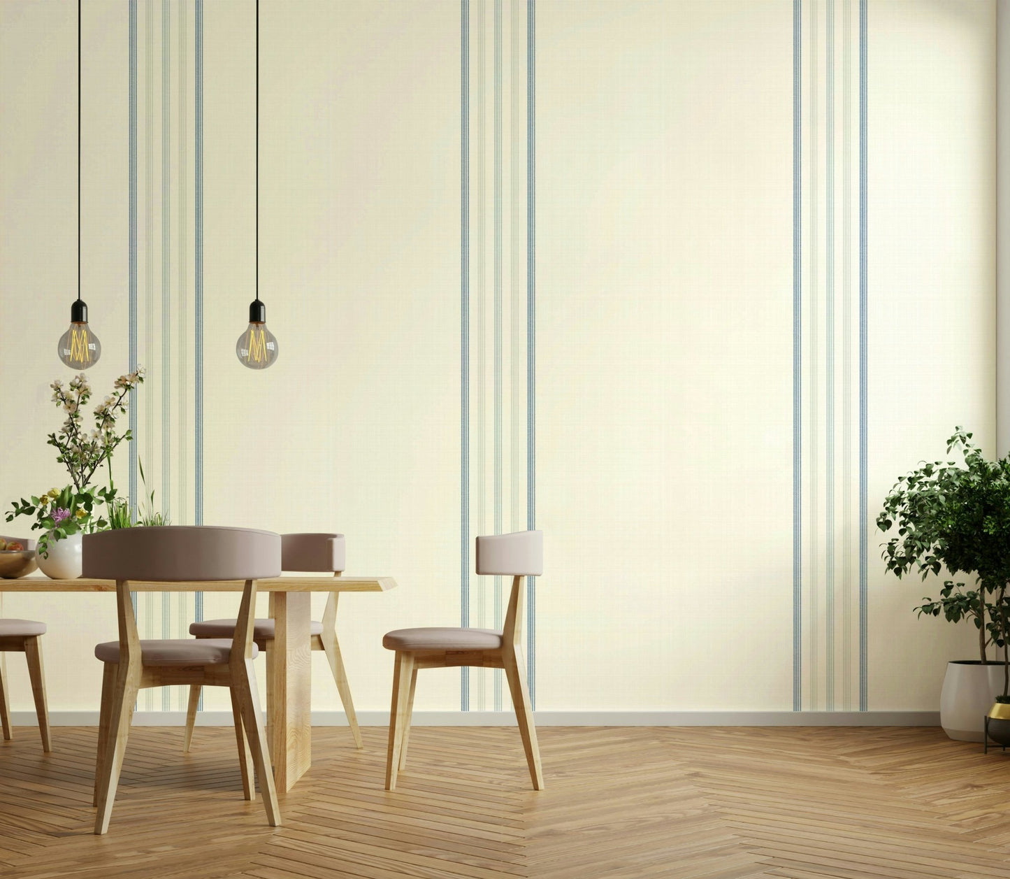 Thin stripe mural in soft cool colors
