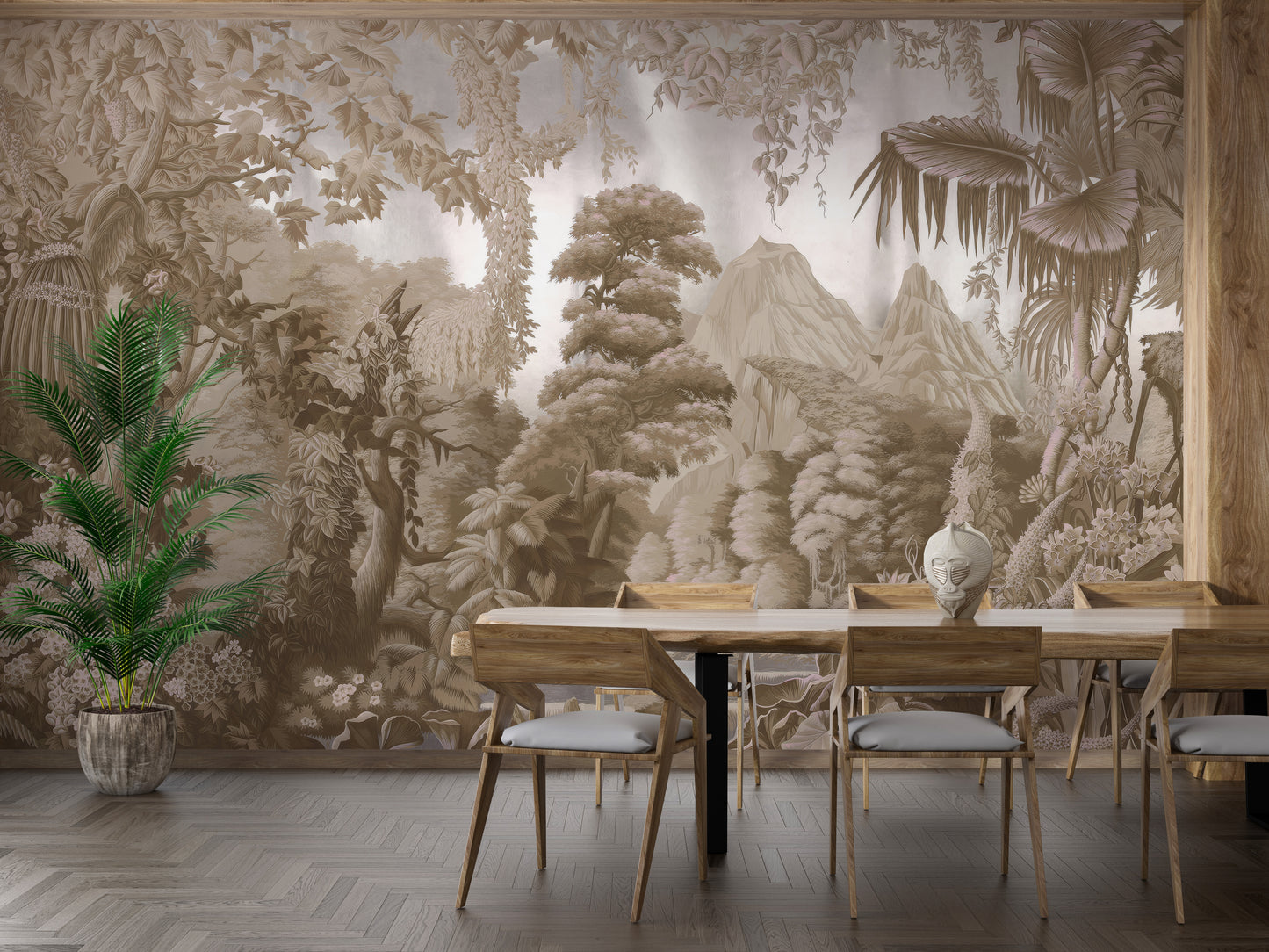 Sepia woodland wallpaper with elegance
