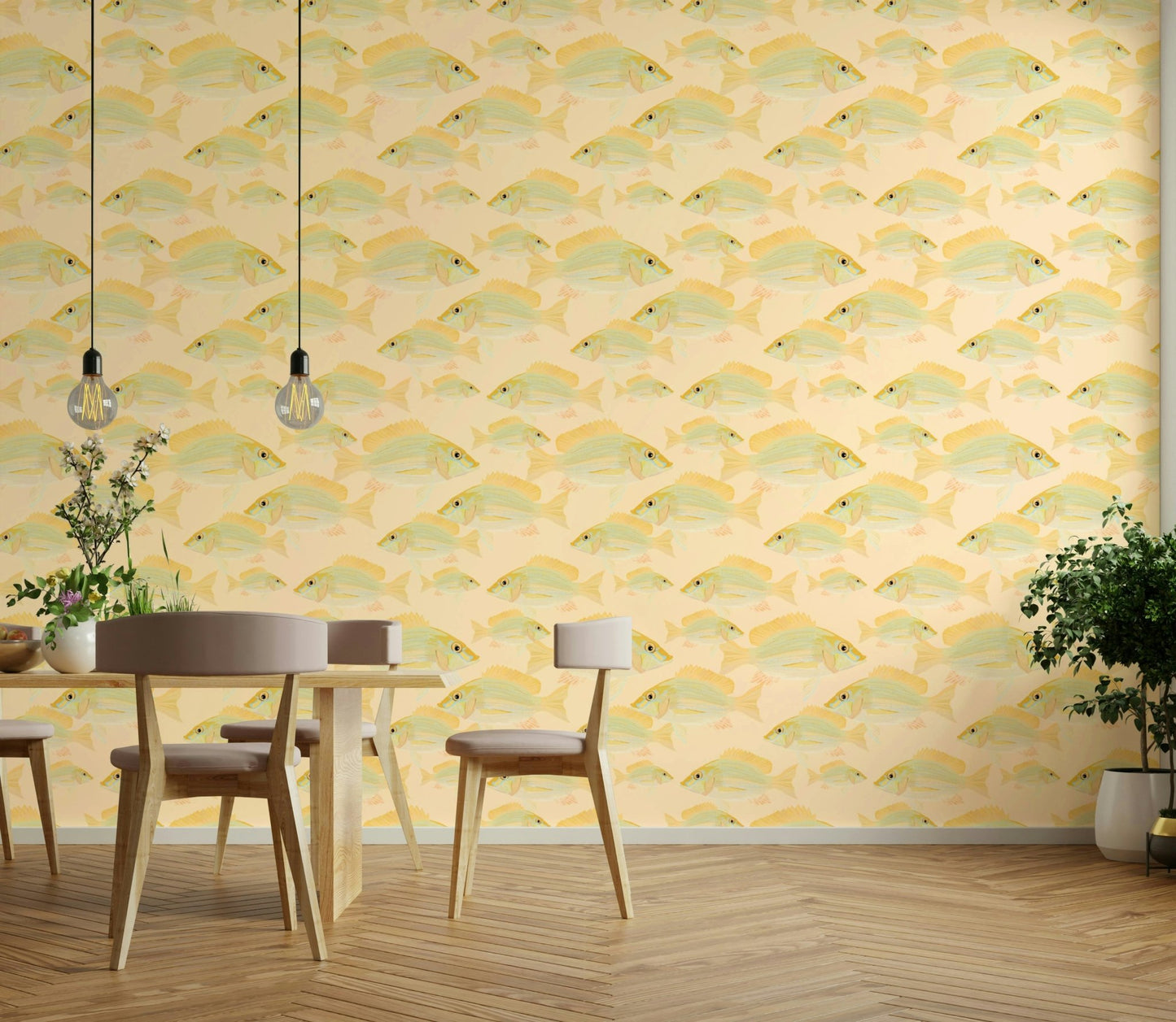Marine wallpaper for walls with stylized fish art

