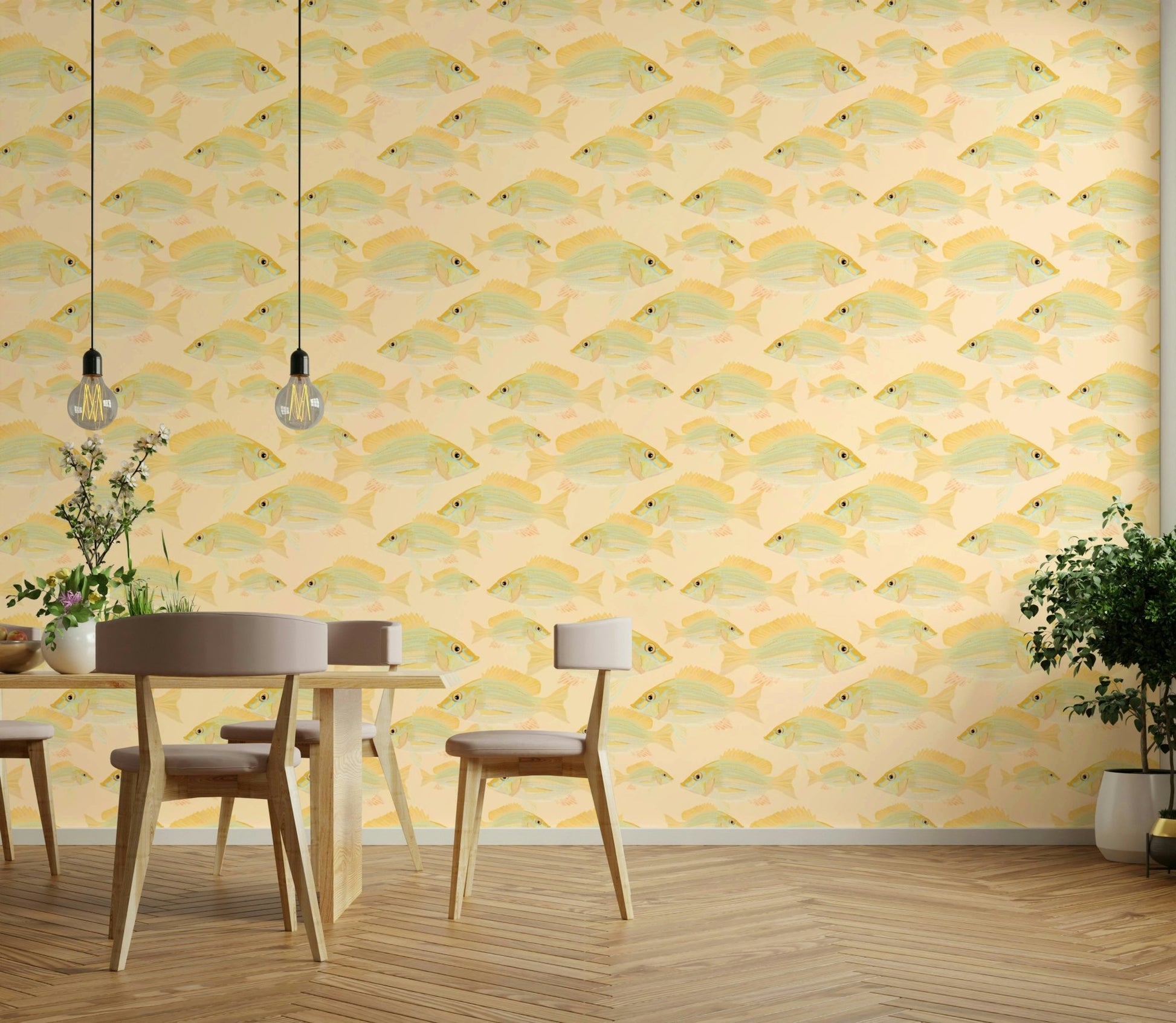 Marine wallpaper for walls with stylized fish art


