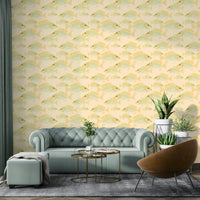 Repeating fish pattern wallpaper in light colors

