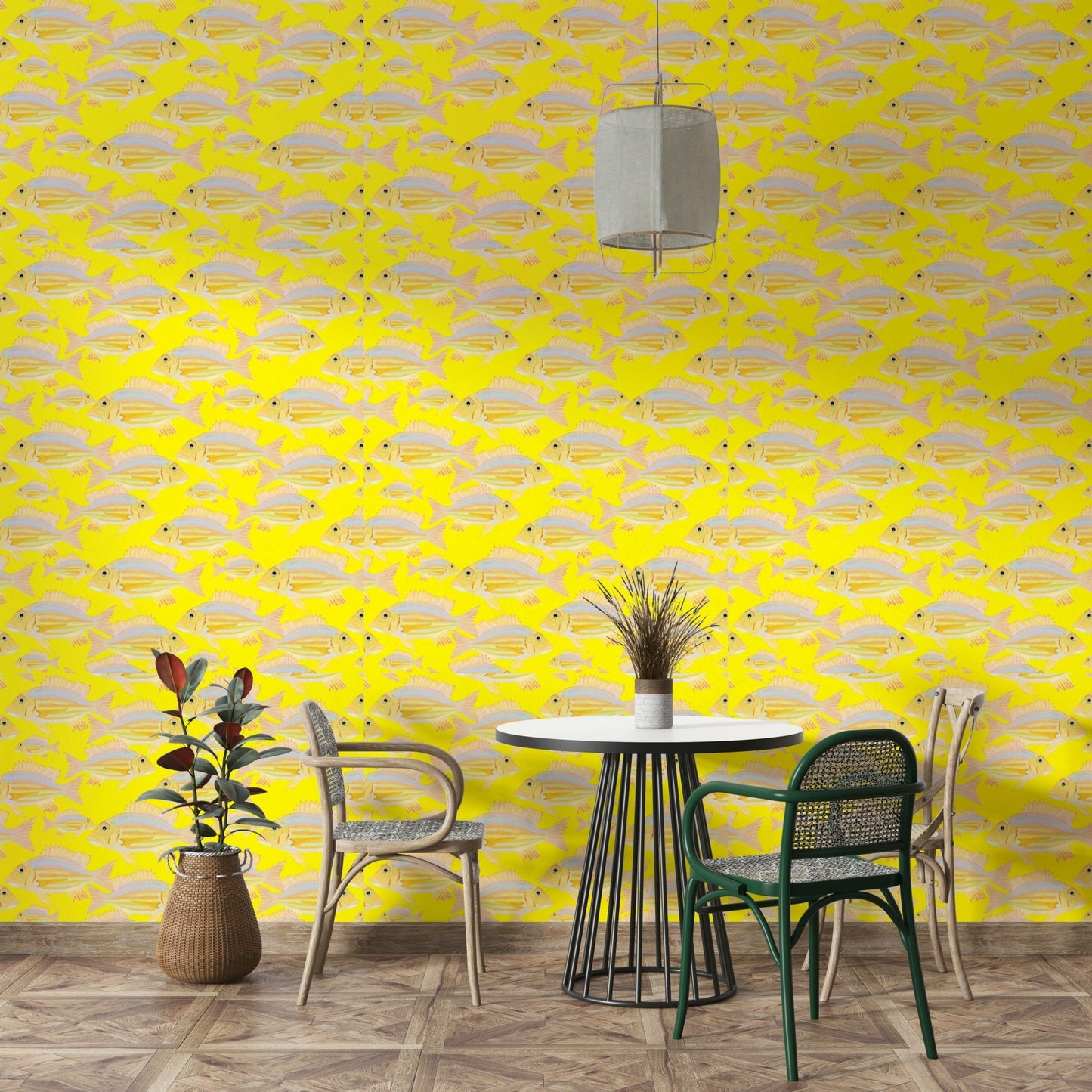 Artistic fish pattern wall design for kids' room

