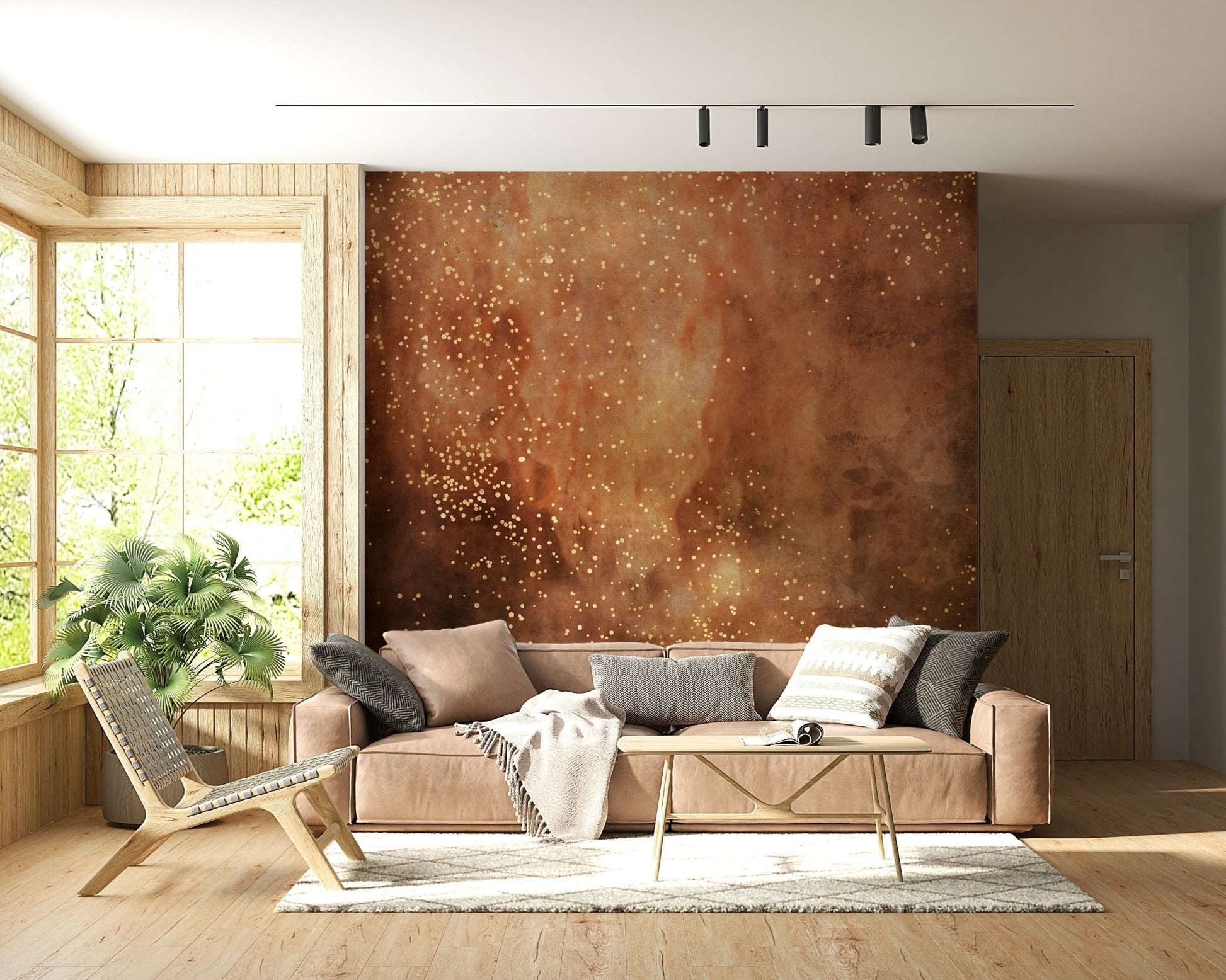 Orange Flame Space Mural – Luminous galaxy artwork with blazing tones and intricate nebula details.
