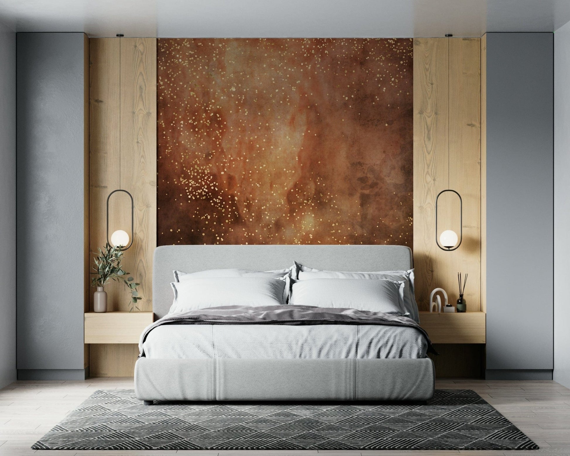 Fiery Galaxy Wallpaper Mural – Vivid flame-inspired galaxy with glowing stars and deep black space background.