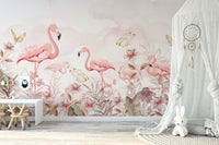 Exotic flamingo mural for a playful yet sophisticated atmosphere.
