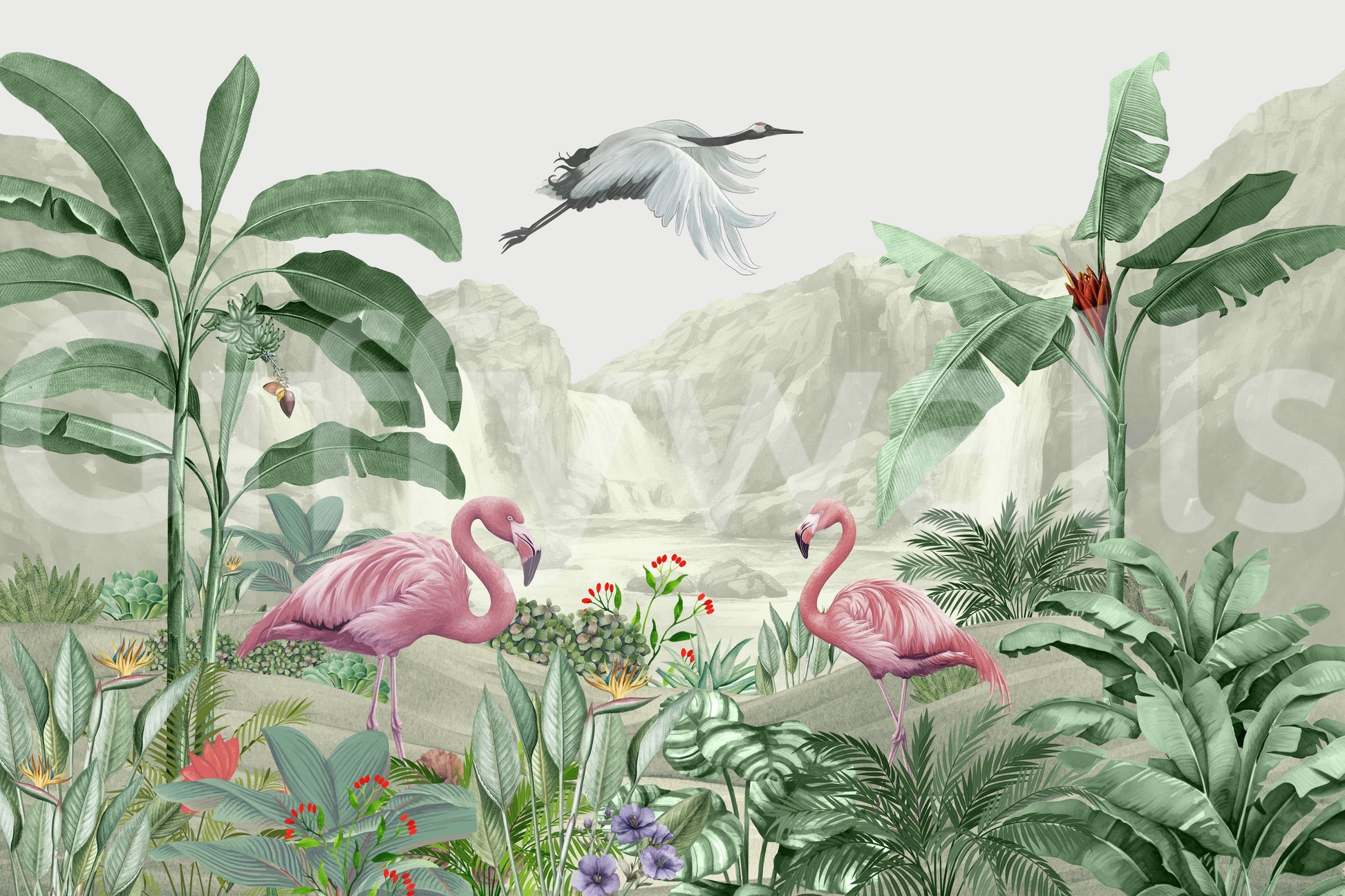 The style is a soft-focus illustration or a painterly design.

