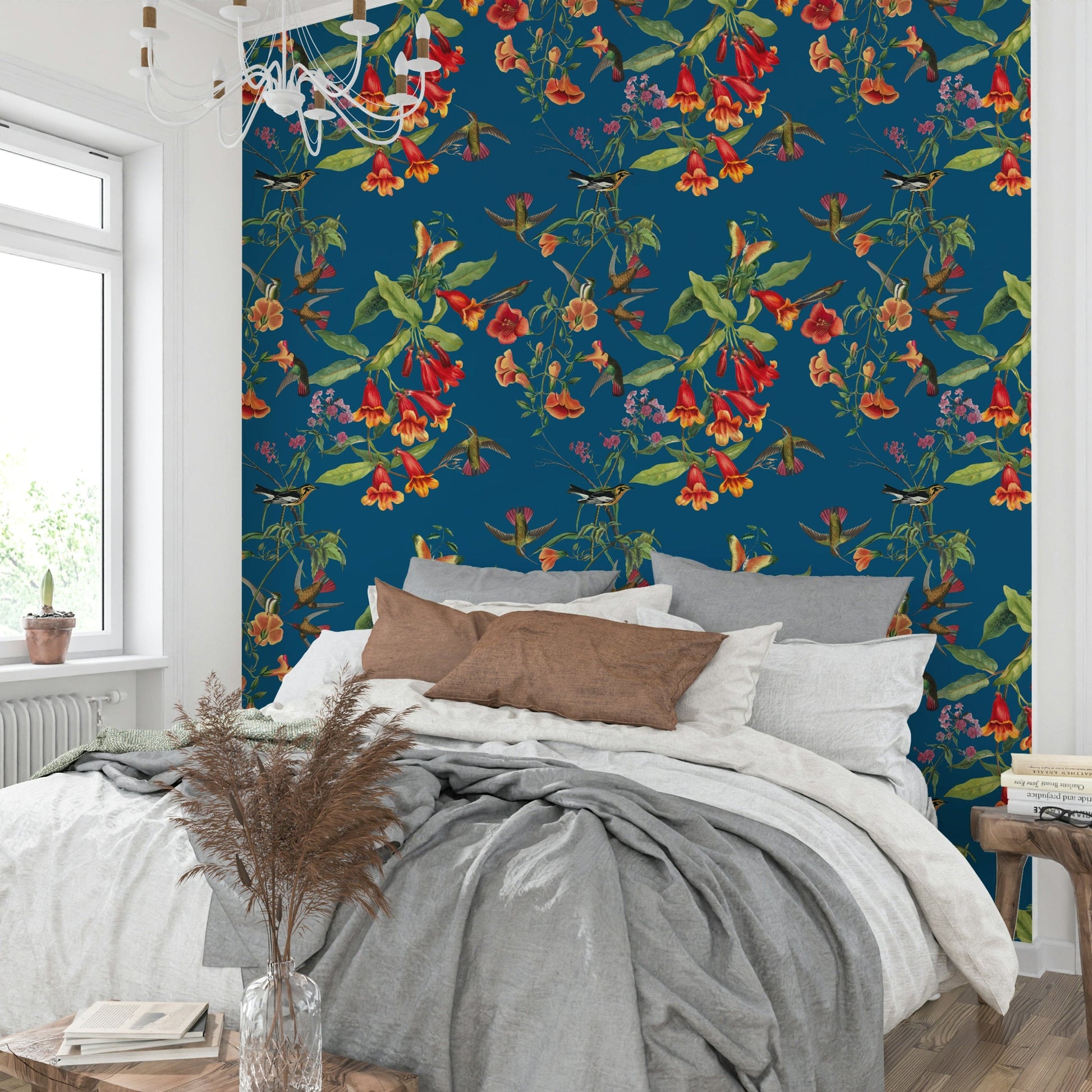 A graceful subtle leaf wall mural in cool, natural tones.

