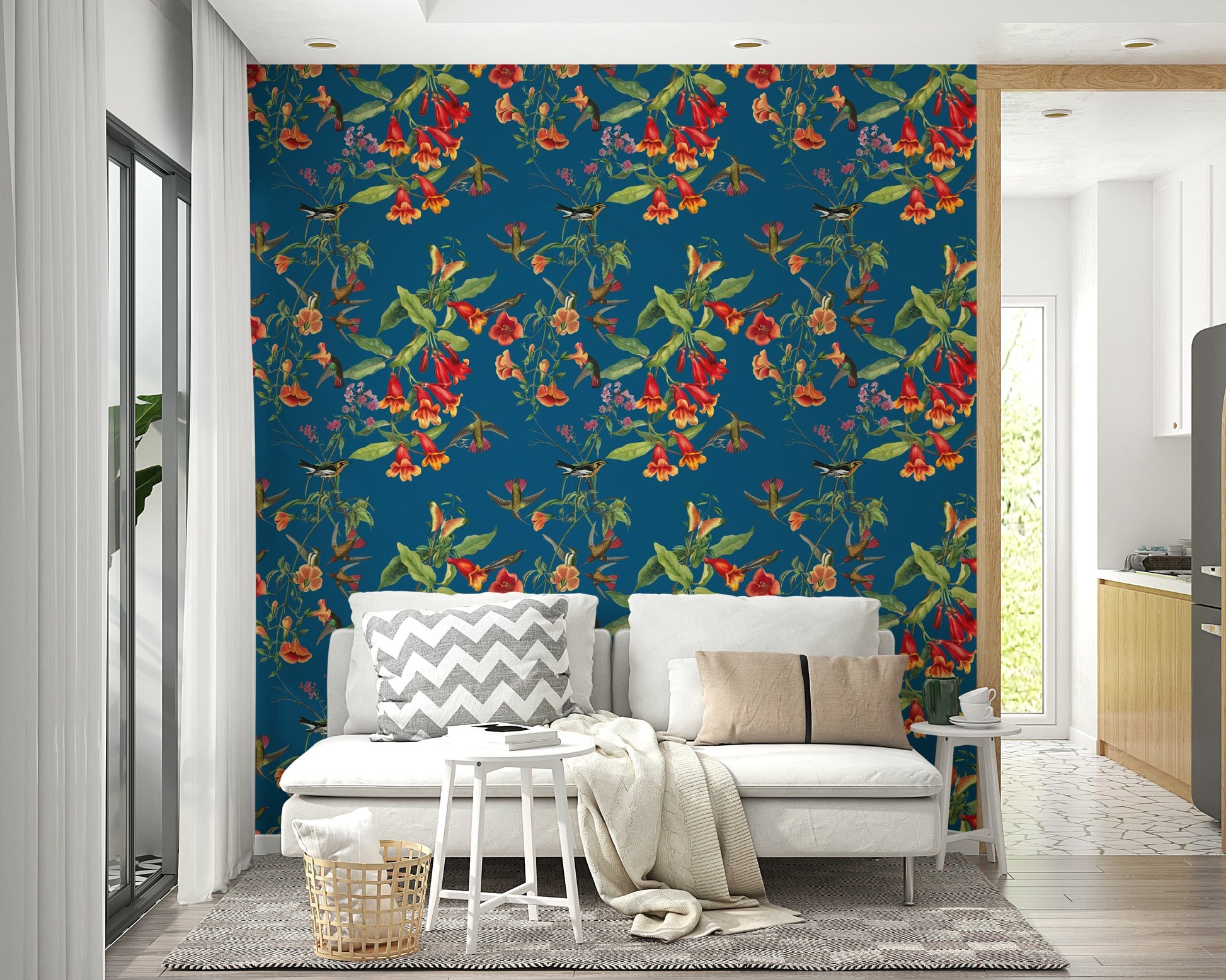 A serene bird and flora wall mural for your decor.


