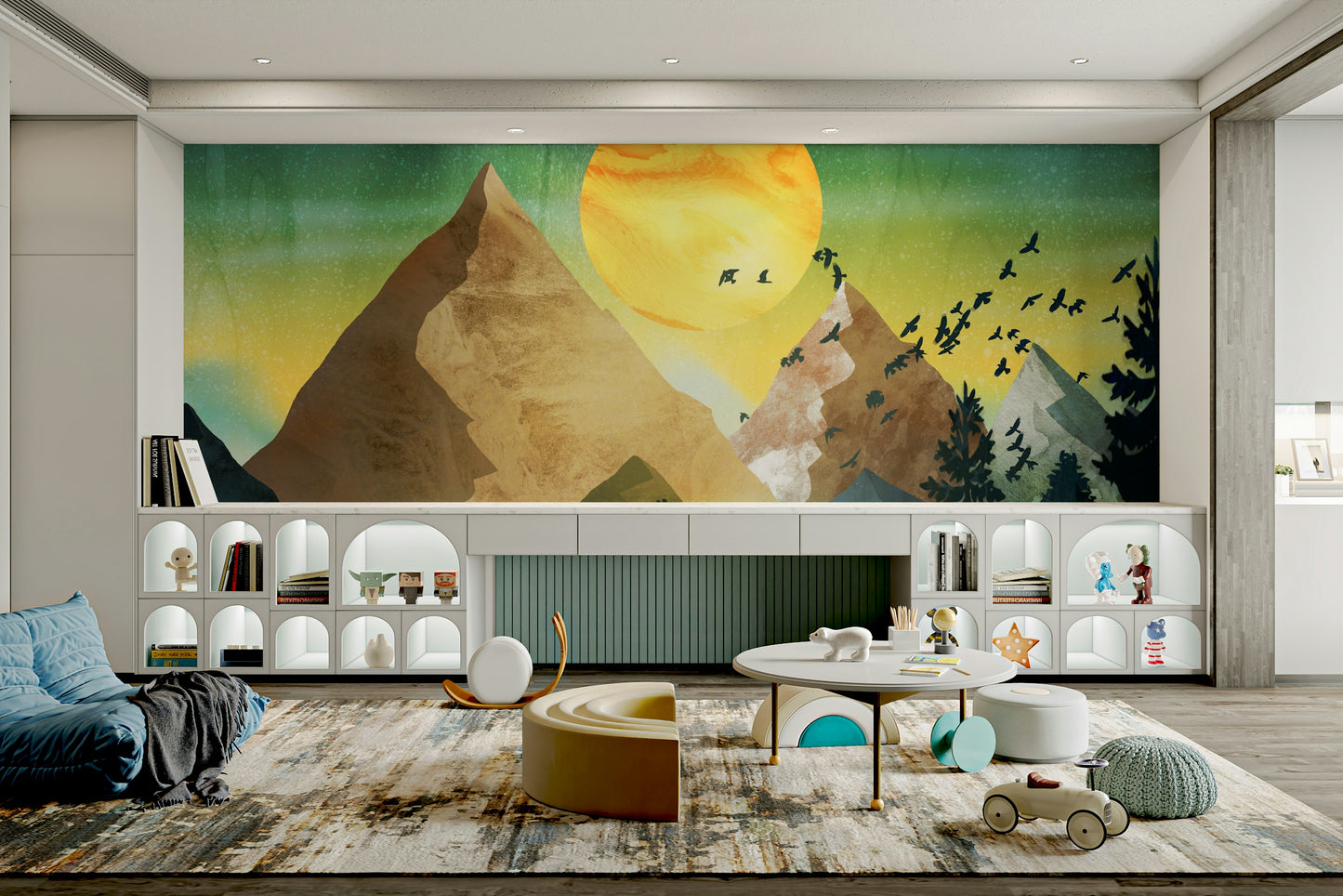 Large mountain range mural for a quiet study space.