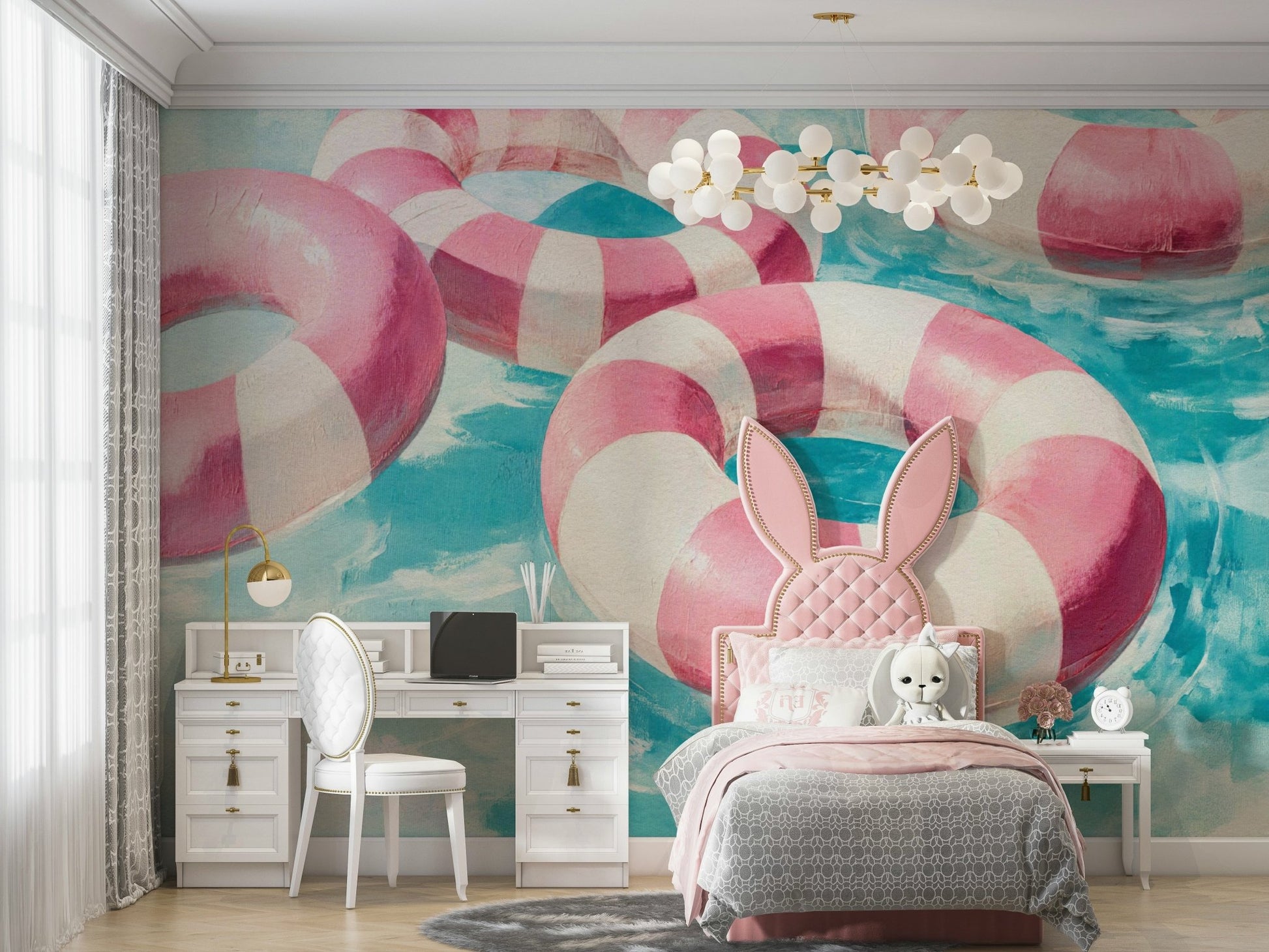 Floating elements in neutral palette for peaceful interiors

