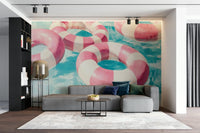 Floating into Relaxation mural with soft abstract forms

