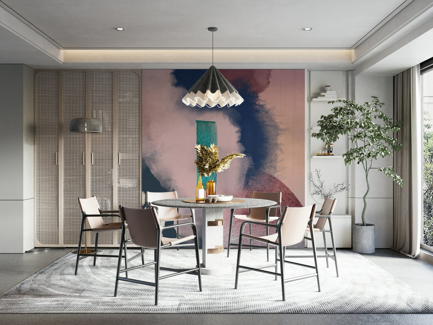 Calm, flowing mural design giving a sense of lightness and peace.

